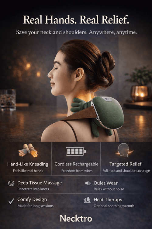Necktro™ PressureRelief Pro neck massager for neck pain providing targeted relief and deep tissue massage.